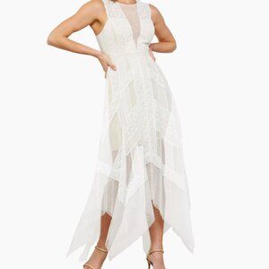 BCBGMaxAzria Andi Asymmetric Lace & Tulle Maxi Dress